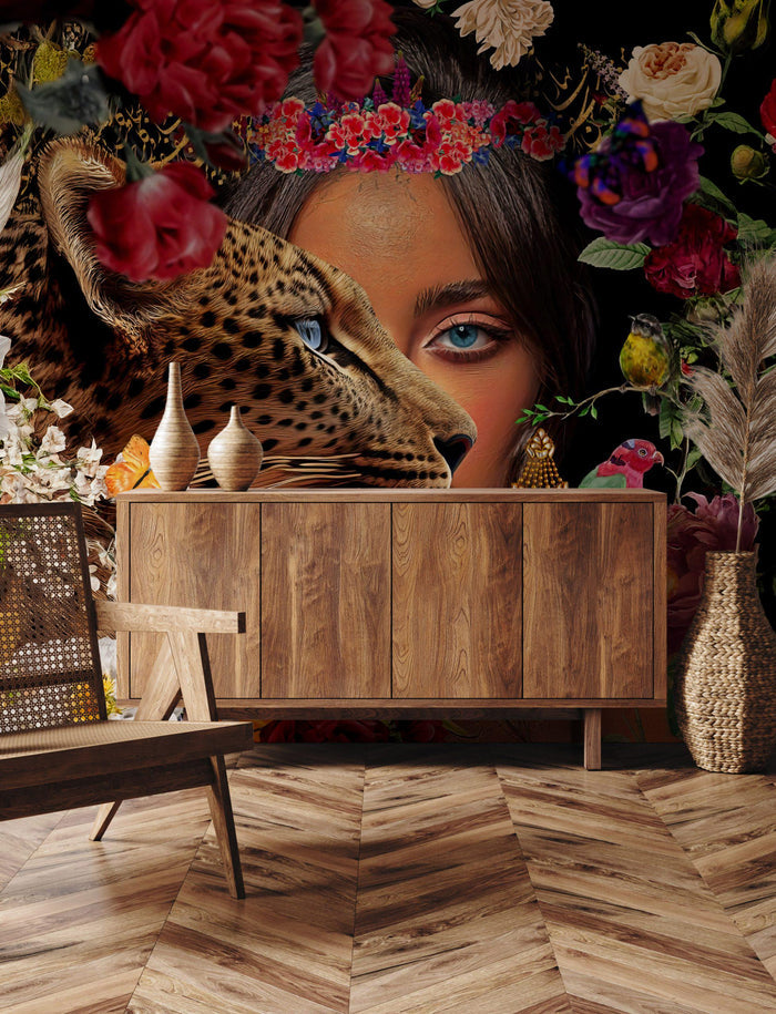 Exotic Tiger Woman Wallpaper Mural: Peel and Stick Nature Art