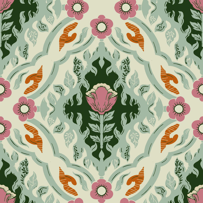 Floral Checkered Peel and Stick Wallpaper: Scandinavian Botanical Wall Mural