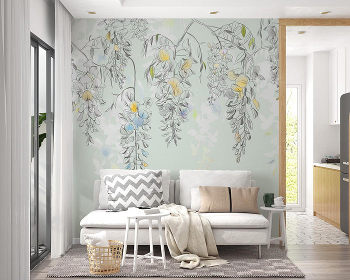 Floral Wallpaper Mural: Embossed Boho Flowers, Removable Wall Art
