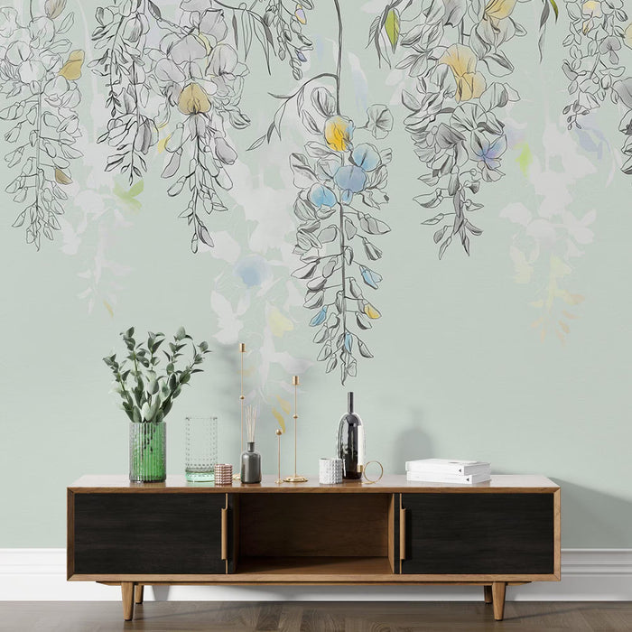Floral Wallpaper Mural: Embossed Boho Flowers, Removable Wall Art