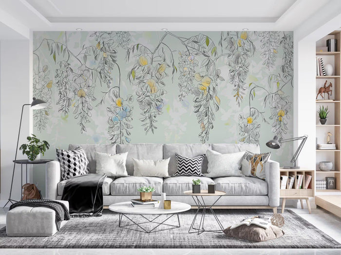 Floral Wallpaper Mural: Embossed Boho Flowers, Removable Wall Art