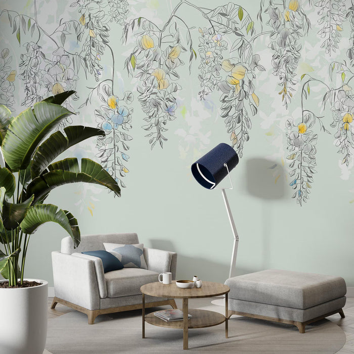 Floral Wallpaper Mural: Embossed Boho Flowers, Removable Wall Art