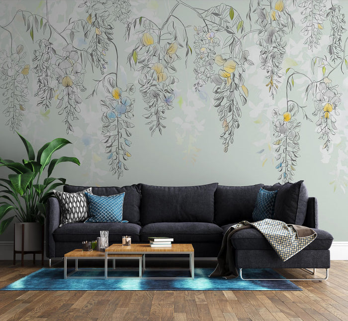 Floral Wallpaper Mural: Embossed Boho Flowers, Removable Wall Art