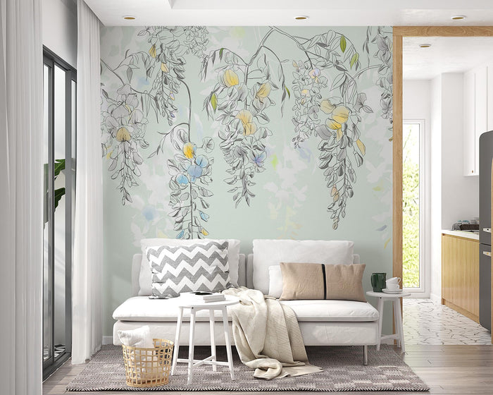 Floral Wallpaper Mural: Embossed Boho Flowers, Removable Wall Art