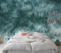 Foggy Forest Wallpaper Mural: Peel and Stick Green Trees Wall Art