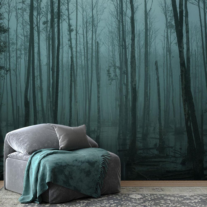 Foggy Lake Forest Wallpaper Mural - Peel and Stick Wall Art