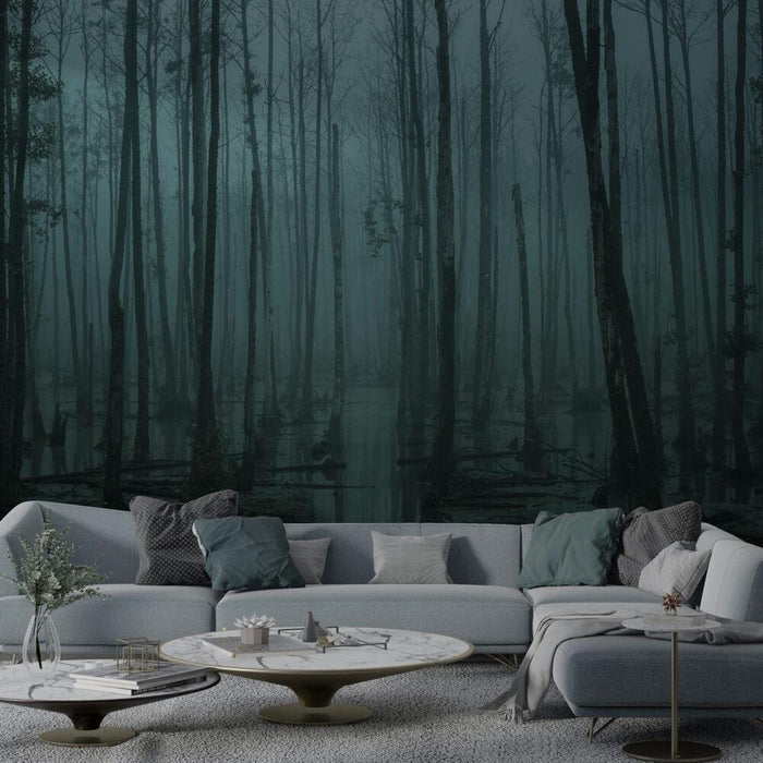Foggy Lake Forest Wallpaper Mural - Peel and Stick Wall Art