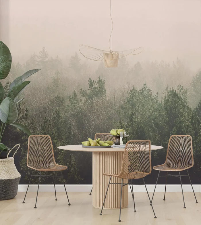 Foggy Pine Tree Mural: Watercolor Landscape Wallpaper (Peel & Stick)