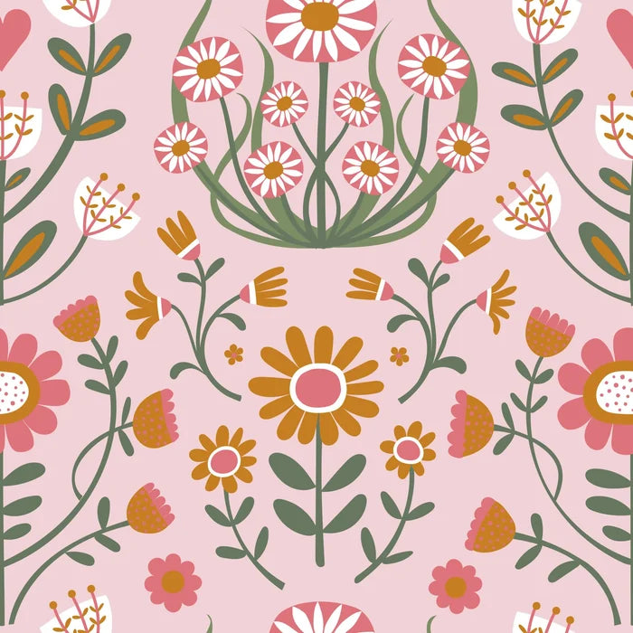 Folk Floral Peel and Stick Wallpaper: Scandinavian Wall Mural