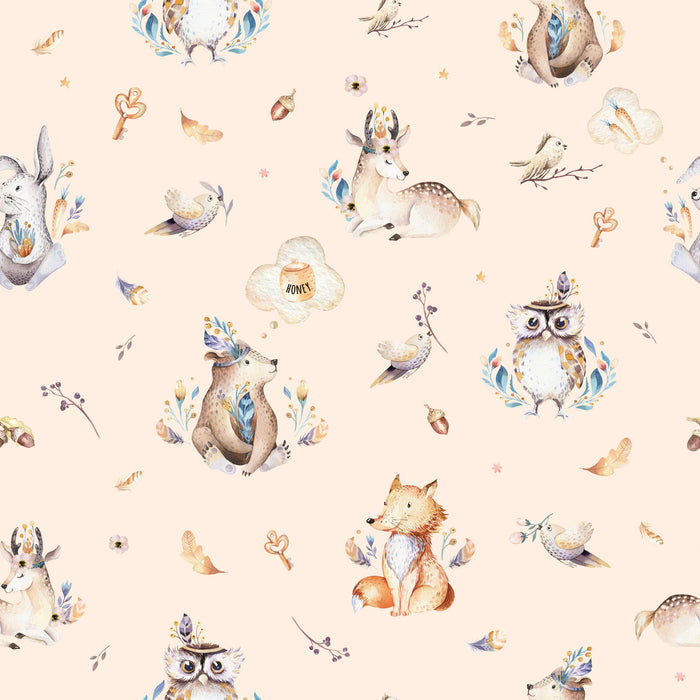 Forest Animals Nursery Wallpaper: Fox, Owl, Birds Mural (Peel & Stick)