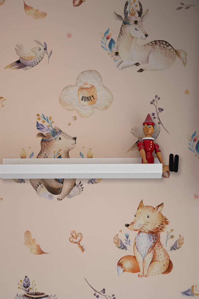 Forest Animals Nursery Wallpaper: Fox, Owl, Birds Mural (Peel & Stick)