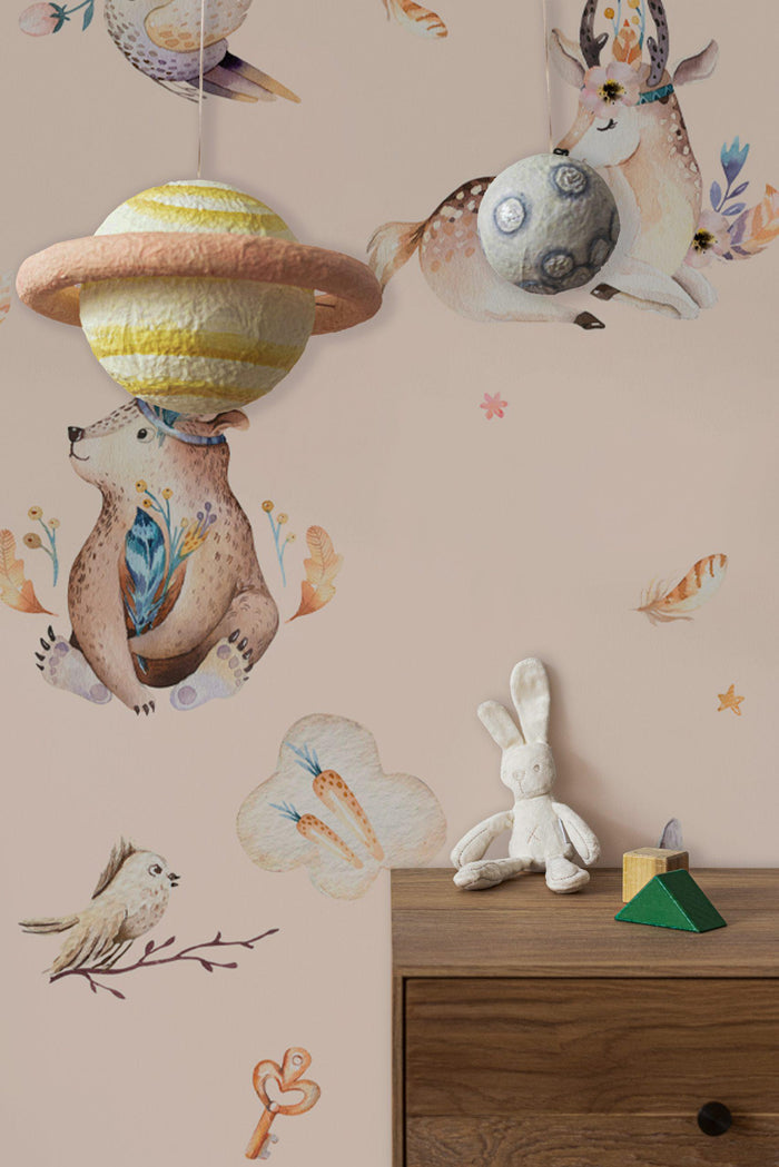 Forest Animals Nursery Wallpaper: Fox, Owl, Birds Mural (Peel & Stick)