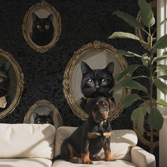Framed Cats Wallpaper, Peel and Stick Wallpaper, Modern Wall Decor