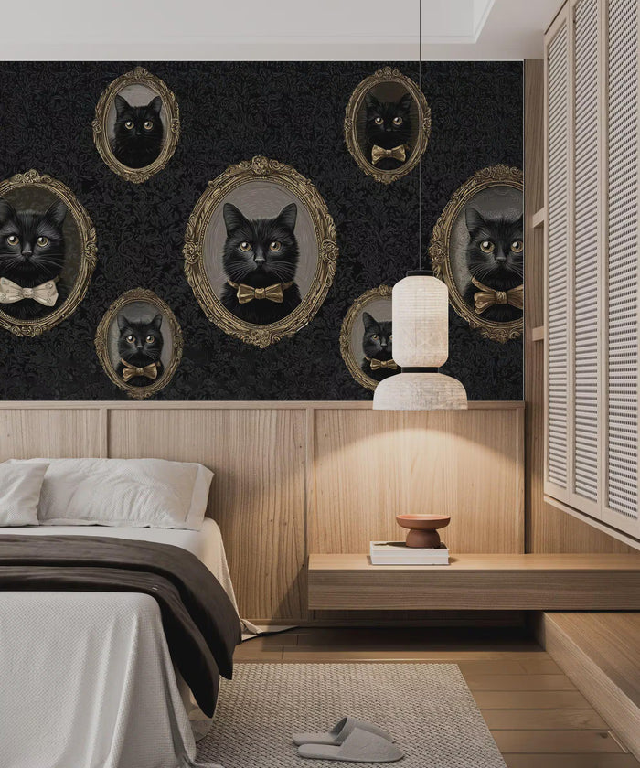 Framed Cats Wallpaper, Peel and Stick Wallpaper, Modern Wall Decor