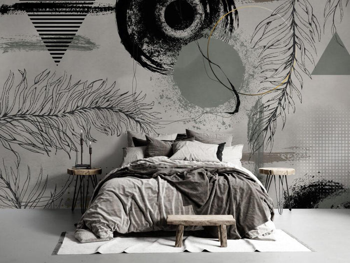 Geometric Feather Pattern Wallpaper: Modern Stripes, Peel & Stick or Nonwoven