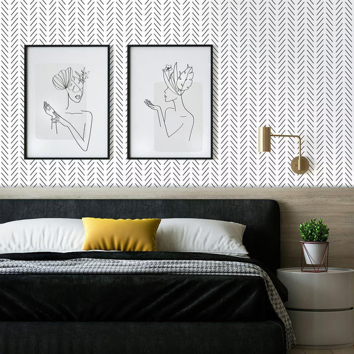 Geometric Lines Removable Wallpaper, Black and White