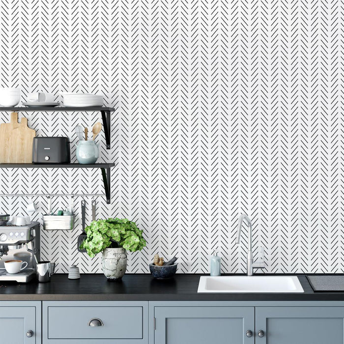 Geometric Lines Removable Wallpaper, Black and White