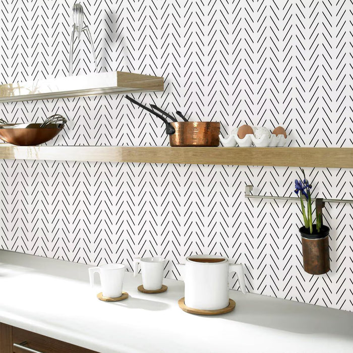 Geometric Lines Removable Wallpaper, Black and White