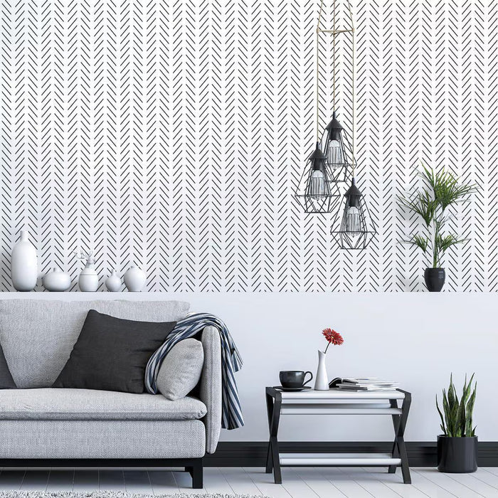 Geometric Lines Removable Wallpaper, Black and White