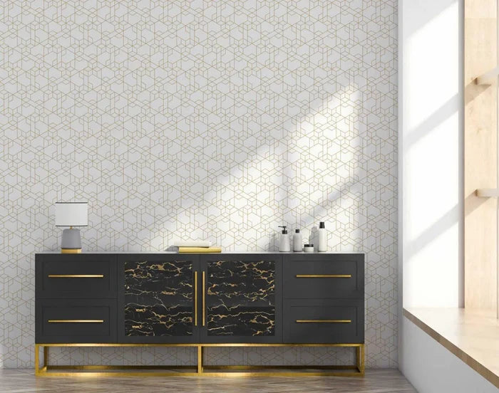 Geometric Wallpaper: Tiny Cubes, Art Deco Style, Removable Wall Decor