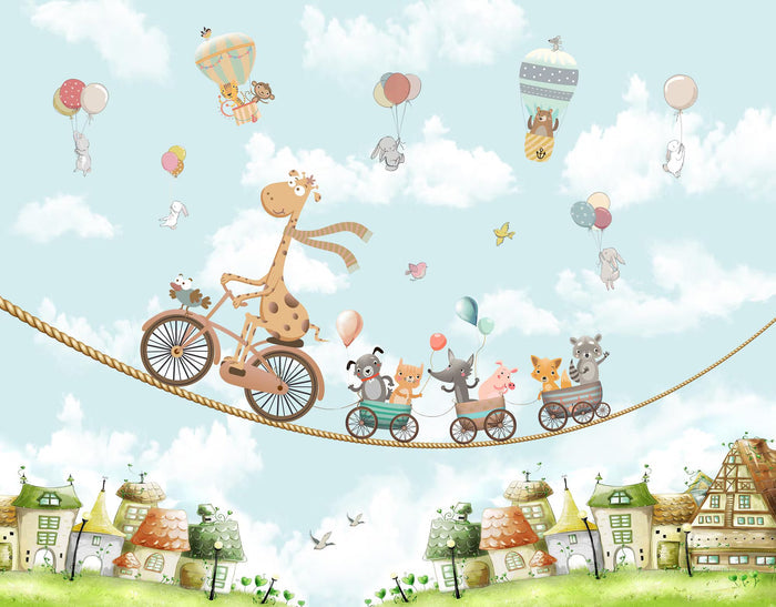 Giraffe and Friends Wallpaper: Fantasy Kids Room Decor (Peel and Stick or Non-Woven)