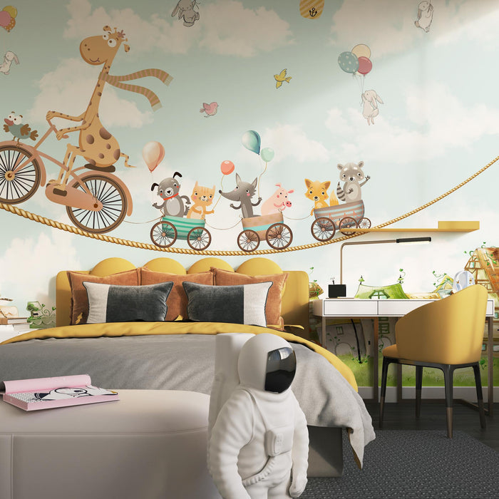 Giraffe and Friends Wallpaper: Fantasy Kids Room Decor (Peel and Stick or Non-Woven)