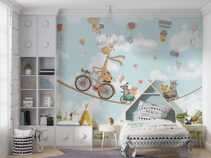 Giraffe and Friends Wallpaper: Fantasy Kids Room Decor (Peel and Stick or Non-Woven)