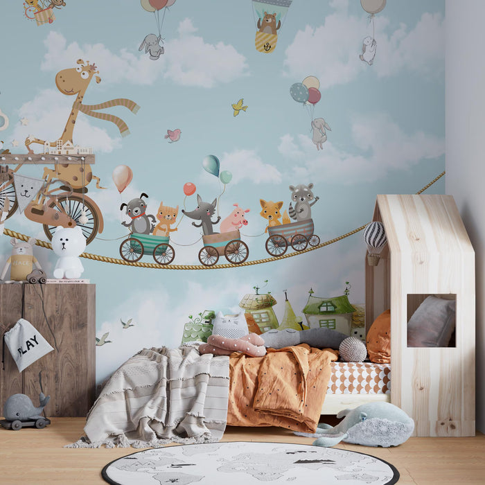 Giraffe and Friends Wallpaper: Fantasy Kids Room Decor (Peel and Stick or Non-Woven)