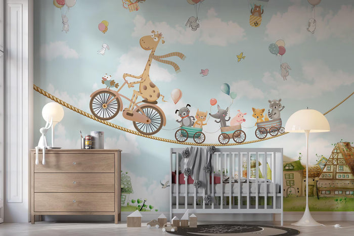 Giraffe and Friends Wallpaper: Fantasy Kids Room Decor (Peel and Stick or Non-Woven)