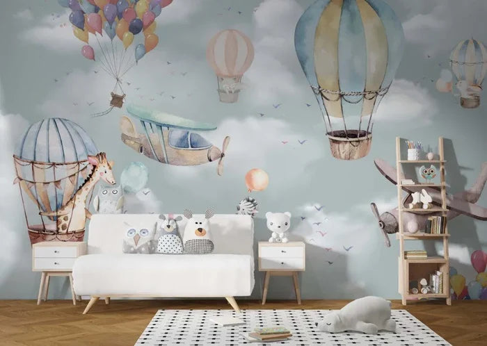Giraffe Balloon 3D Wallpaper, Children's Room Decor, Peel and Stick