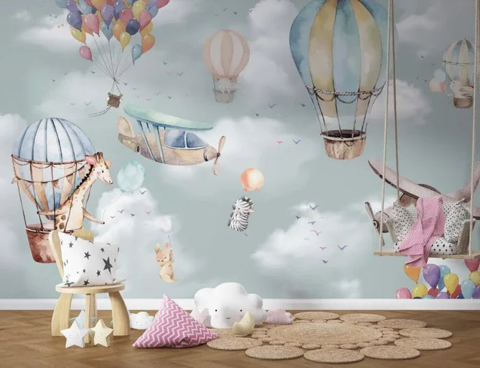 Giraffe Balloon 3D Wallpaper, Children's Room Decor, Peel and Stick