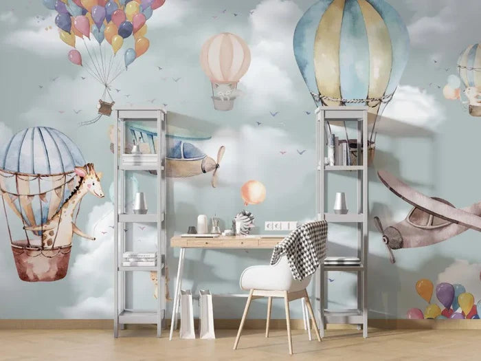 Giraffe Balloon 3D Wallpaper, Children's Room Decor, Peel and Stick