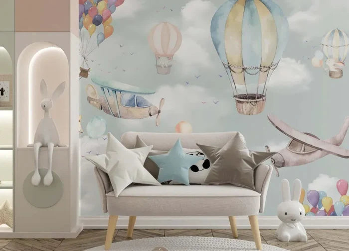 Giraffe Balloon 3D Wallpaper, Children's Room Decor, Peel and Stick