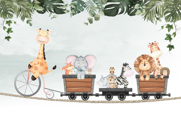 Giraffe on Bicycle Wallpaper: Animal Friends Peel and Stick Wall Mural