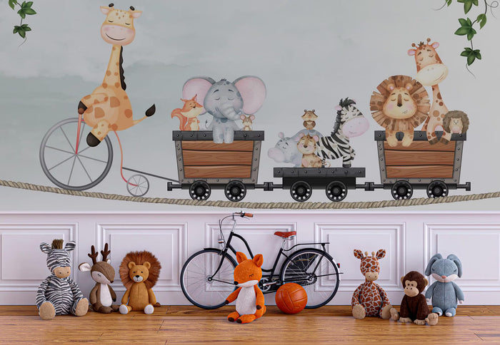Giraffe on Bicycle Wallpaper: Animal Friends Peel and Stick Wall Mural