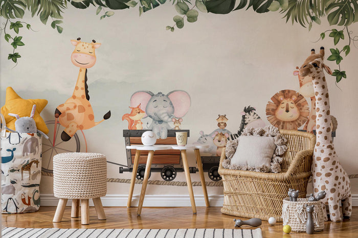 Giraffe on Bicycle Wallpaper: Animal Friends Peel and Stick Wall Mural