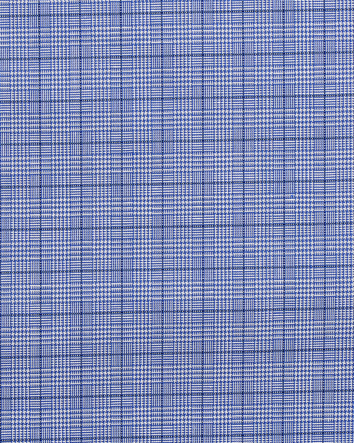 Closeup view of custom check shirts for men by Luxire glen plaid spectrum blue