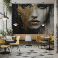 Gold Detailed Female Face Oil Painting Wallpaper - Gold Foil Details, Easy Wall Mural
