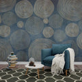 Gold Geometric Circles Wallpaper: Modern Blue Abstract Pattern
