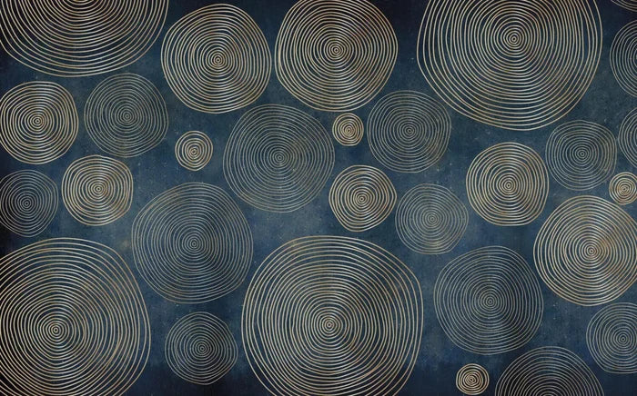 Gold Geometric Circles Wallpaper: Modern Blue Abstract Pattern