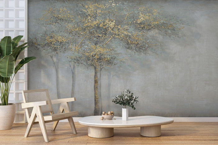 Golden Autumn Forest Wallpaper Mural - Peel and Stick Removable Wall Art