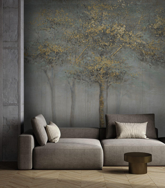 Golden Autumn Forest Wallpaper Mural - Peel and Stick Removable Wall Art