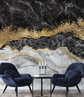 Golden Crack Marble Peel and Stick Wallpaper, Abstract Wall Mural