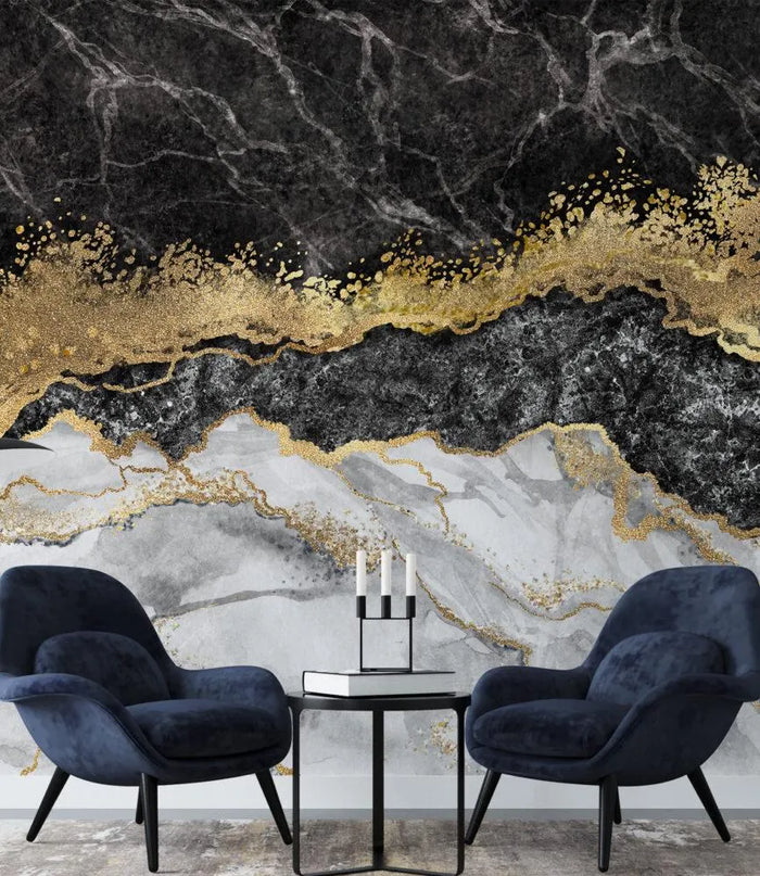 Golden Crack Marble Peel and Stick Wallpaper, Abstract Wall Mural