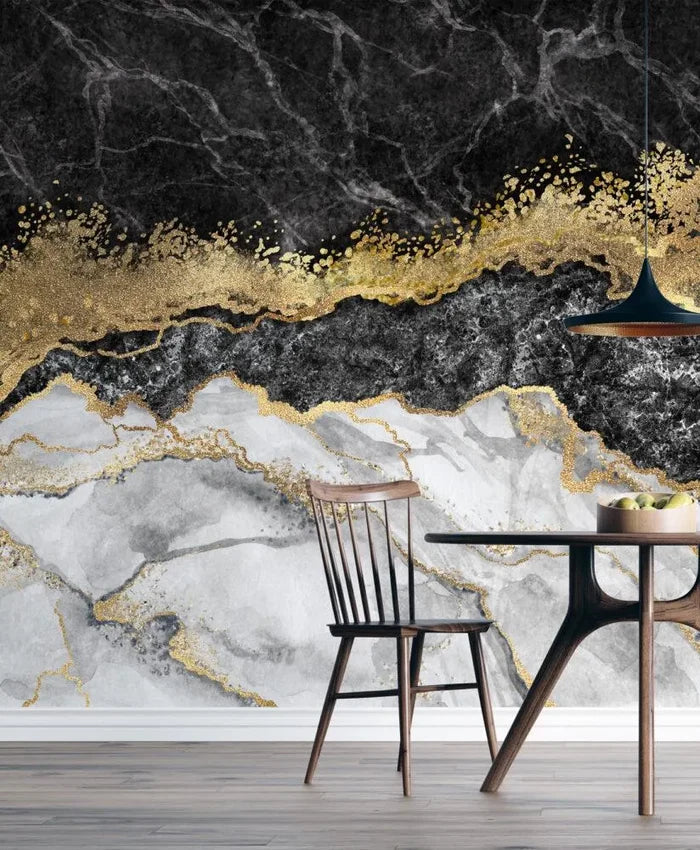 Golden Crack Marble Peel and Stick Wallpaper, Abstract Wall Mural
