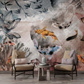 Goldfish & Flowers Peel and Stick Wallpaper: Dark Floral Wall Art