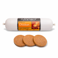 A Gourmet Chicken Pate 400g roll with three round slices displayed in front.