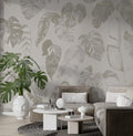 Gray Tropical Leaves Wallpaper: Peel and Stick Removable Wallpaper