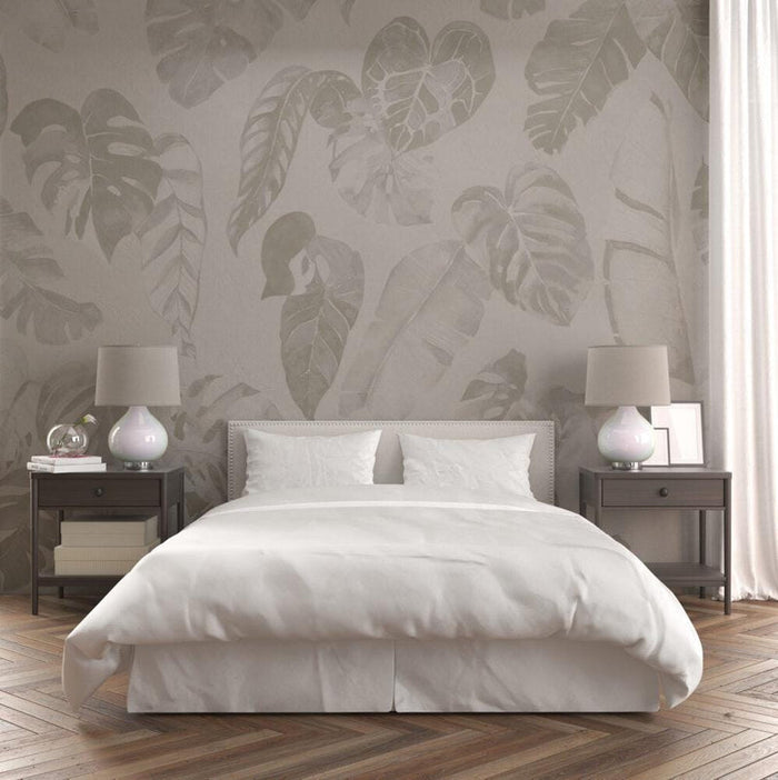 Gray Tropical Leaves Wallpaper: Peel and Stick Removable Wallpaper