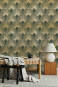 Green and Gold Geometric Wallpaper: Boho Living Room Mural